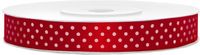 Merkloos Rood Satijnen Sierlinten met Witte Stippen 1,2 cm x 25 meter