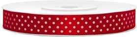 Merkloos Rood Satijnen Sierlinten met Witte Stippen 1,2 cm x 25 meter