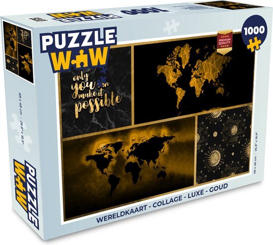 MuchoWow Puzzel Wereldkaart - Collage - Luxe - Goud - Legpuzzel - Puzzel 1000 stukjes volwassenen