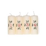 Dille &amp; Kamille Adventskaarsen met hulst, set van 4, Ø4 x 10 cm