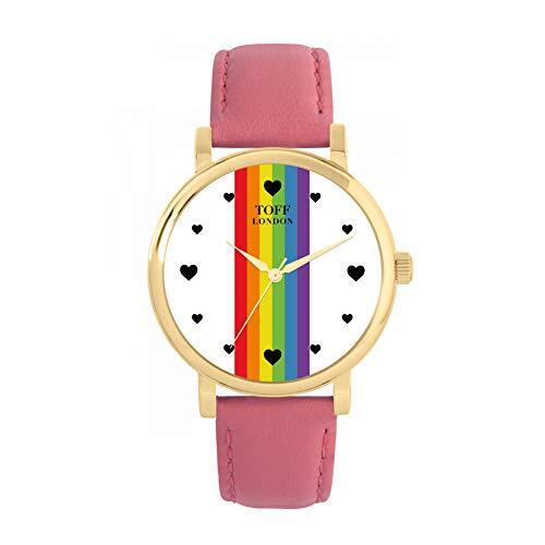 Toff London Pride Lineair horloge met witte hartjes