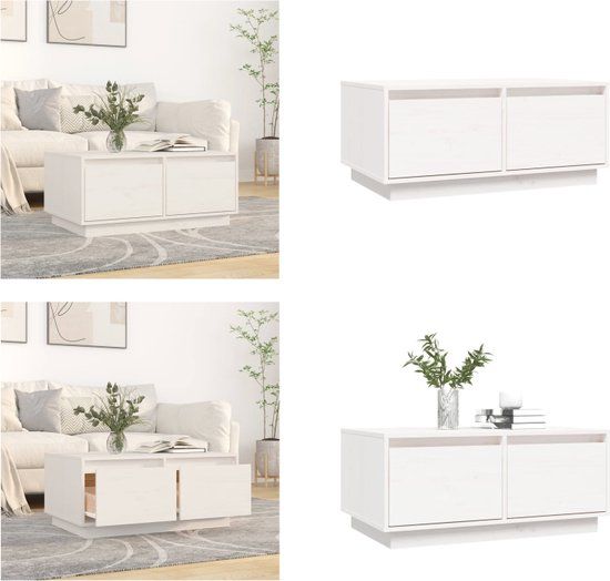 vidaXL Salontafel 80x50x35 cm massief grenenhout wit