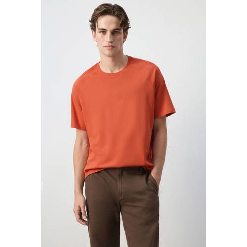 Mango Man Middenroze Linnen Relaxed Fit T-shirt