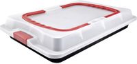 Dr. Oetker 3-in-1 bakplaat met deksel, bakplaat voor bakken, bewaren en transporteren, rechthoekige bakvorm als pizzaplaat, ovenplaat of taartplaat (42 x 29 cm)