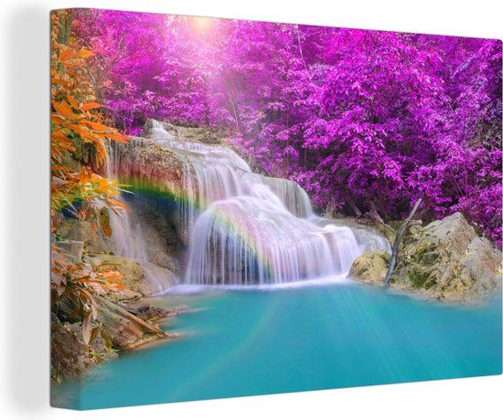 OneMillionCanvasses Canvas schilderij 180x120 cm Waterval - Multicolor - Rechthoek - Modern