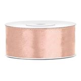 Band van dubbel satijn, 2,5 cm, perzikroze, rol 25 m dik, lint voor bruiloft, doop, Kerstmis, Nieuwjaar, cadeau-idee, gastgeschenken