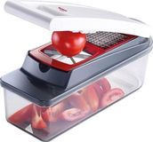 Westmark Dicer Star Plus Multisnijder met deksel, opvangbakje en 5 snij-inzetstukken, 12 stuks, roestvrij staal/kunststof, wit/transparant/rood