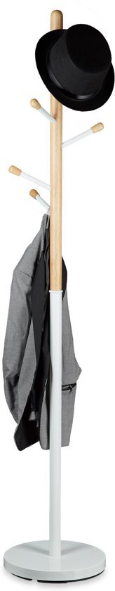 Relaxdays Kapstok - kledingstandaard - garderobe - hout metaal - 180x34x34 cm- vrijstaand wit