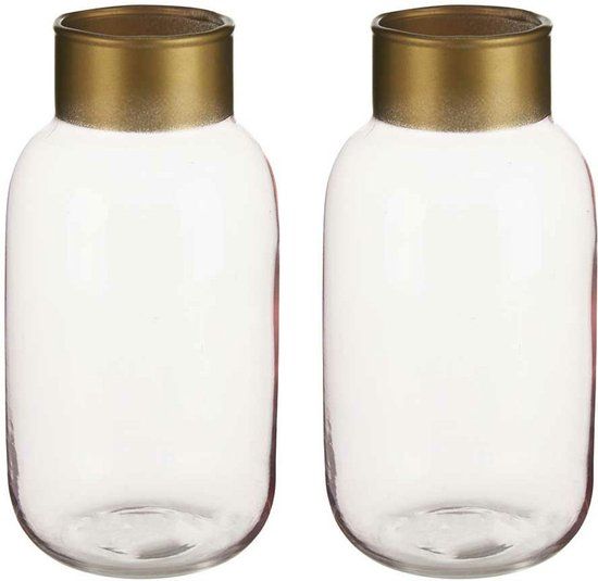 Giftdecor Bloemenvazen - 2 stuks - Glas - Roze/Goud - 12 x 24 cm