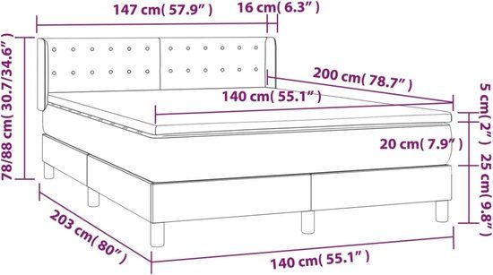 vidaXL Boxspring met matras stof zwart 140x200 cm