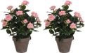 Mica Decorations Kunstplant - 2x - Rozen - Roze - In Grijze Pot - 33cm