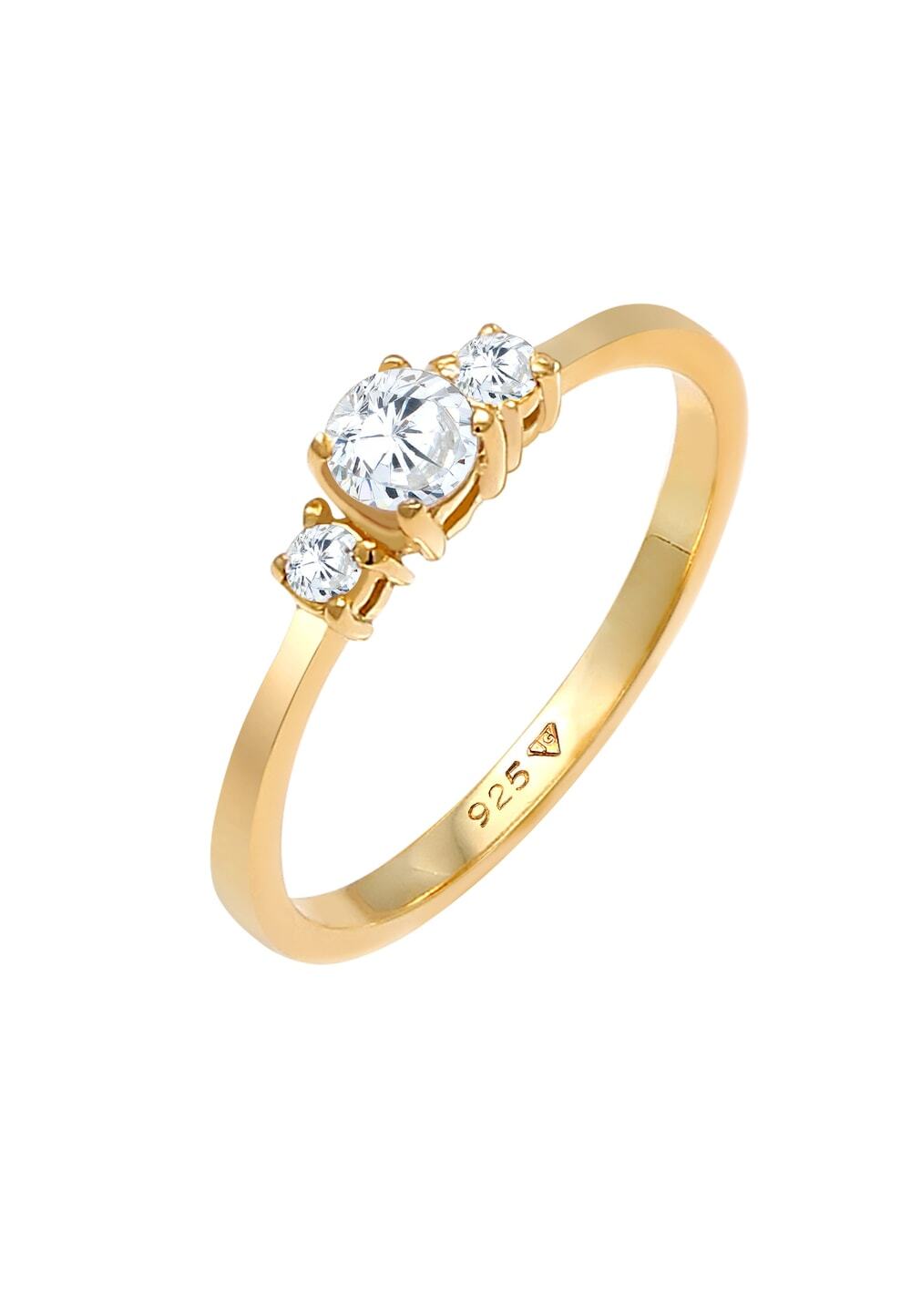 Elli Elli Elli Ring Dames Verlovingsring Sprankelend met Zirkonia Kristallen van verguld 925 Sterling Zilver Ringen