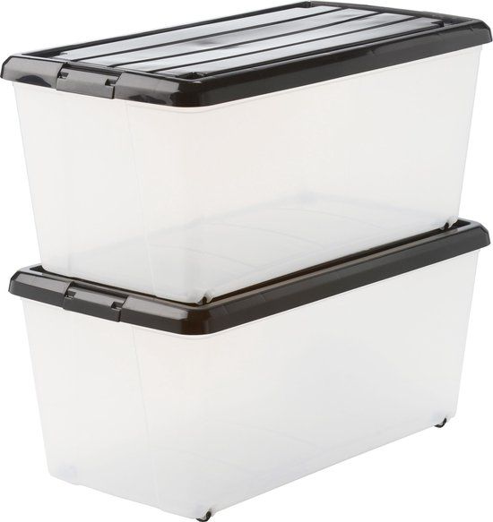 IRIS OHYAMA Rollerbox Opbergbox - 70L - 2 Stuks - Transparant/Zwart