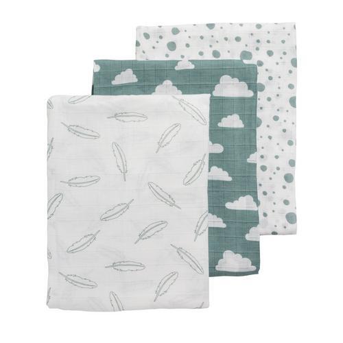 Meyco hydrofiele swaddles 120x120 cm 3 stuks jade/wit Stone green/wit wit