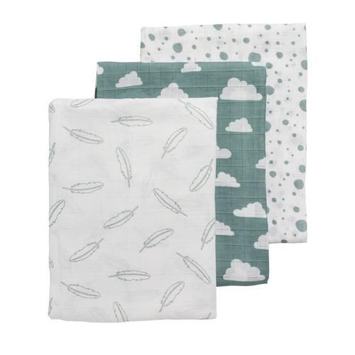 Meyco hydrofiele swaddles 120x120 cm 3 stuks jade/wit Stone green/wit