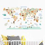 Sticker voor kinderen | Wereldkaart Pastel - 70 x 120 cm