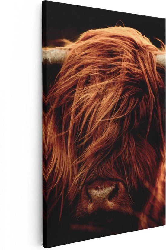 Artaza Canvas Schilderij Schotse Hooglander Koeienkop - 80x120cm