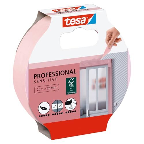 tesa Afplaktape BEHANG - Dunne Afplakband voor Nauwkeurig Afplakken - Geschikt voor Gevoelige Oppervlakken Binnenshuis - 25 m x 25 mm
