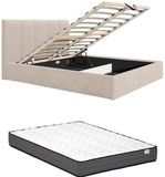 Vente-unique Lit avec rangement tissu beige 200 x 200 cm