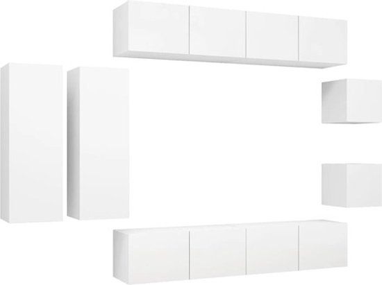 vidaXL 8-delige Tv-meubelset bewerkt hout wit
