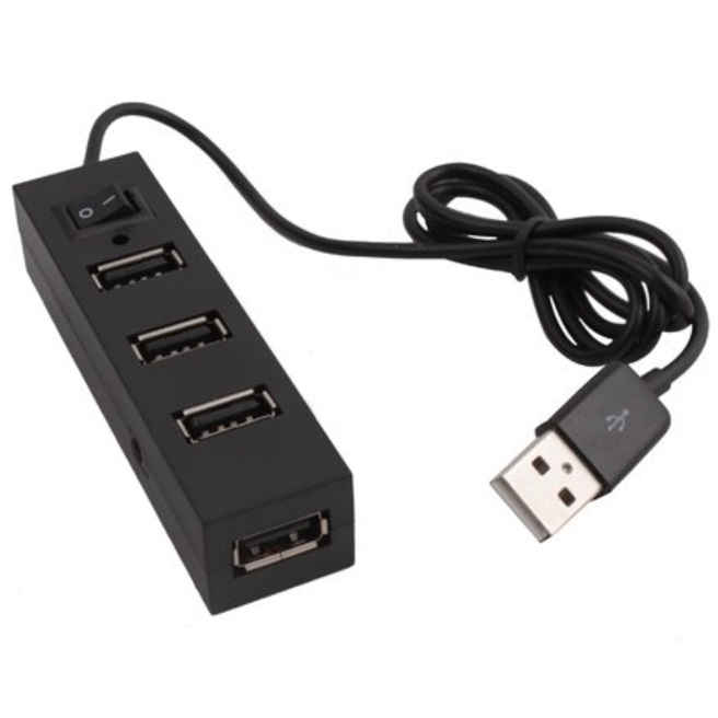 Coretek 4-poorts USB hub met aan/uit schakelaar - USB2.0 / zwart - 0 25 meter