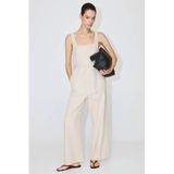 Mango Jumpsuit met Ceintuur en Linnen - Beige