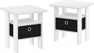 Furinno Andrey bijzettafel, bijzettafel, nachtkastje met vuilnisbak, wit/zwart, 2-pack
