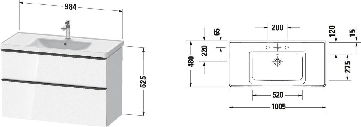 Duravit D-Neo meubelset m. wastafelonderbouwkast m. 2 laden m. softclose 100x20x48cm incl. wastafel wit mat DE012201818