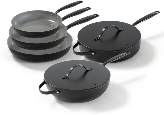 BE Living 5-delige Pannenset - Zwart - Keramisch - PFAS Vrij Anti Aanbak - Inductie