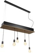 QAZQA Landelijke hanglamp zwart met hout 5-lichts - Flair