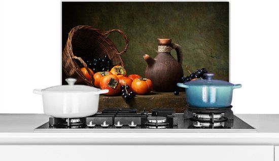 KitchenYeah Spatscherm Keuken - 70x50 cm - Rustiek Fruit Stilleven - Aluminium