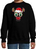 Bellatio Decorations Kersttrui/Sweater voor Kinderen - Rudolf Gezicht - Rendier - Zwart - 110/116