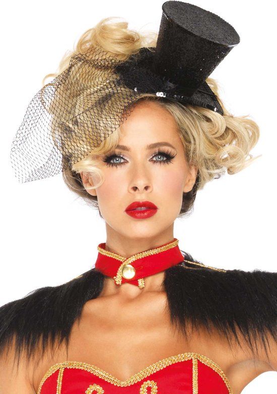 Leg Avenue Mini glitter fascinator hoedje verkleed haar accessoire met sluier zwart - Victoriaans Kostuum Party -