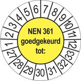 Merkloos / Sans marque Ricard Keuringsstickers NEN 361 Goedgekeurd tot 2027 | 50 stuks, Ø 35 mm | Geel