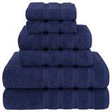 American Soft Linen Luxe 6-delige handdoekenset, 2 badhanddoeken, 2 handdoeken, 2 washandjes, 600 g/m², 100% katoen, Turkse handdoeken voor badkamer, marineblauwe handdoeksets