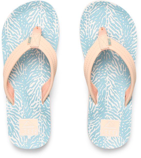Reef Kids Ahi Meisjes Slippers - peach - Blauw animal - maat 31