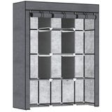HOMCOM Multi-opbergkast-dim. 125L x 43B x 162,5H cm - zwart staal, grijs vliesstof