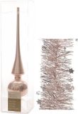 Decoris Kaemingk B.V. Kerstversiering glazen piek glans 26 cm en sterren folieslingers pakket lichtroze