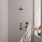 Brauer Black Carving Thermostatische Regendoucheset Inbouw - Hoofddouche 20 cm - Gebogen Wandarm - Handdouche 3 Standen - Doucheslang - Wandaansluitbocht - Mat Zwart