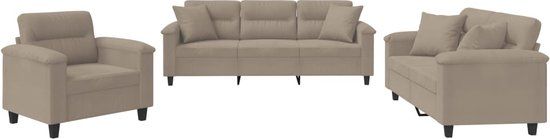vidaXL 3-delige Loungeset met kussens microvezelstof taupe