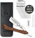 Störtebekker® Lames de rasoir 'Heartwood' avec manche en bois dans un étui en cuir fait main - incl. autocollant en aluminium et 10 lames