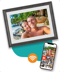 Pora&co Digitale fotolijst met WiFi en Frameo App – Fotokader - 10 inch - Pora – HD+ -IPS Display – Wit/Bruin - Micro SD - Touchscreen