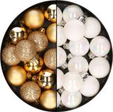 Kaemingk B.V. 28x stuks petites boules de Noël en plastique or et blanc nacré 3 cm - Décoration de Noël