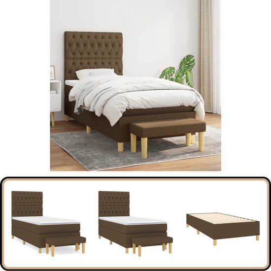 vidaXL Boxspring met matras stof donkerbruin 100x200 cm