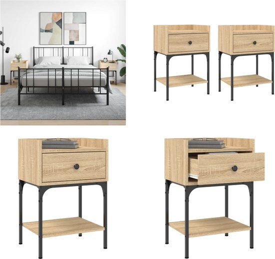 vidaXL Nachtkastjes - Set van 2 - Sonoma Eiken - Bewerkt Hout - 40,5x31x60 cm
