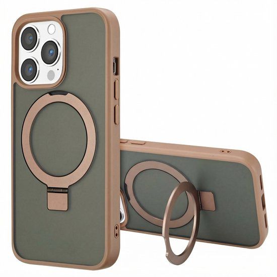 Accezz Hoesje - Geschikt voor Apple iPhone 13 Pro Max - Ring Stand Backcover geschikt voor MagSafe - Bruin