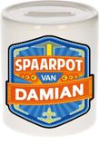 Bellatio Decorations Kinder spaarpot met naam - Damian - keramiek - met dop - wit