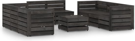 The Living Store Pallet loungeset - Hoekbank 69x70x66cm - Middenbank 60x70x66cm - Tafel/voetenbank 60x62x37cm