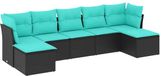 vidaXL 7-delige loungeset voor buiten met kussens, zwart kunststofvlecht