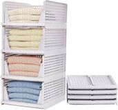 Sans marque Organiseur de garde-robe - Boîtes de rangement - Rangement de vêtements - Conception empilable - 4 pièces - Blanc